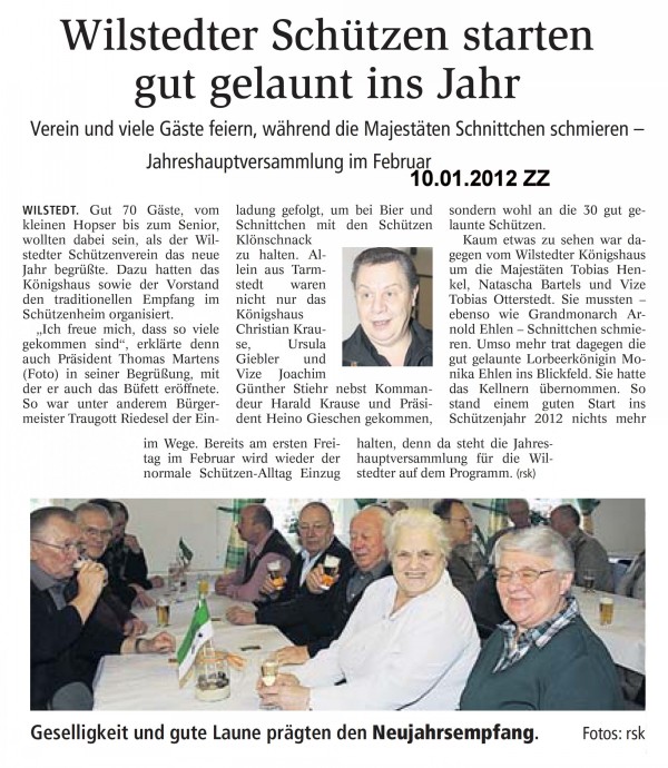Bericht aus der Zevener Zeitung zum Neujahrsempfang 2012